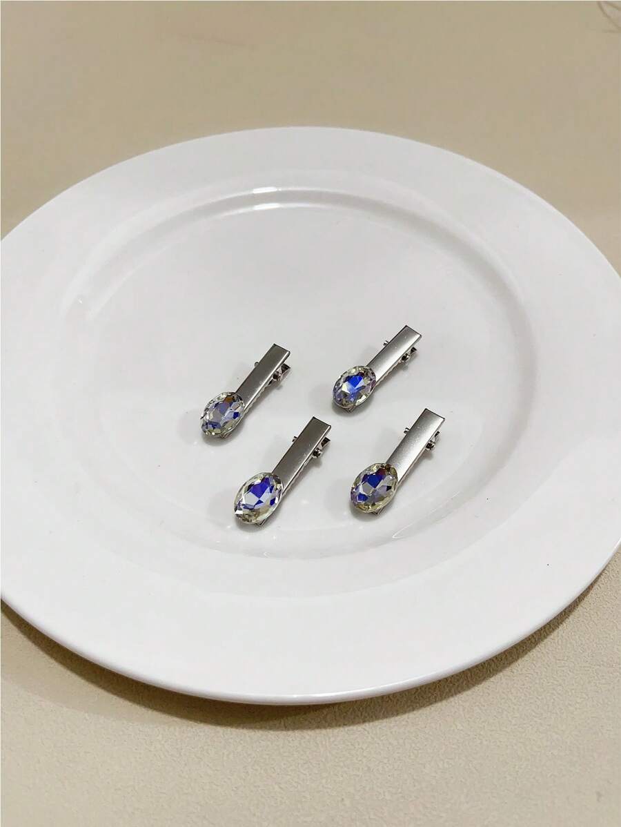 4 cái kẹp tóc trang trí bằng đá rhinestone - Bạc - Xem 1