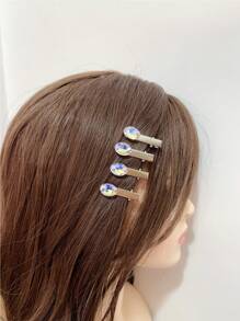 4 cái kẹp tóc trang trí bằng đá rhinestone - Bạc - Xem 3