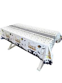 1pc PET Disposable Tablecloth, Modern Figure & Slogan Graphic Disposable Table Cover For Graduation Party - Multicolor - View 3