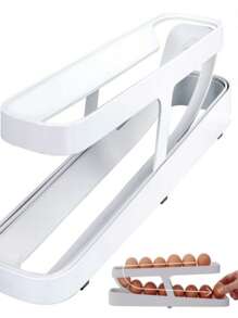 1pc Double Layer Egg Storage Rack, Simple ABS Plain Color Egg Holder For Home - White - View 4