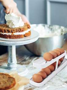 1pc Double Layer Egg Storage Rack, Simple ABS Plain Color Egg Holder For Home - White - View 7