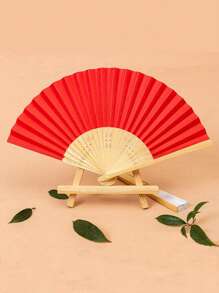 1 Quạt Tre Có Thể Gập Lại, Quạt Bằng Tay Màu Trơn Hiện Đại Cho Gia Đình - Đỏ - Xem 1
