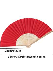 1 Quạt Tre Có Thể Gập Lại, Quạt Bằng Tay Màu Trơn Hiện Đại Cho Gia Đình - Đỏ - Xem 4