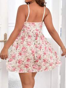 大碼印花蕾絲拼接前鏤空吊帶睡裙 - 彩色 - 查看 2