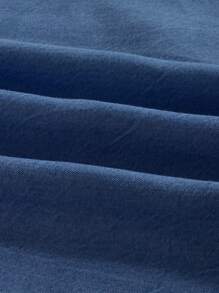 SHEIN VCAY Women's Spring And Summer Casual Denim Effect Long Sleeve Shirt - Dark Wash - View 6