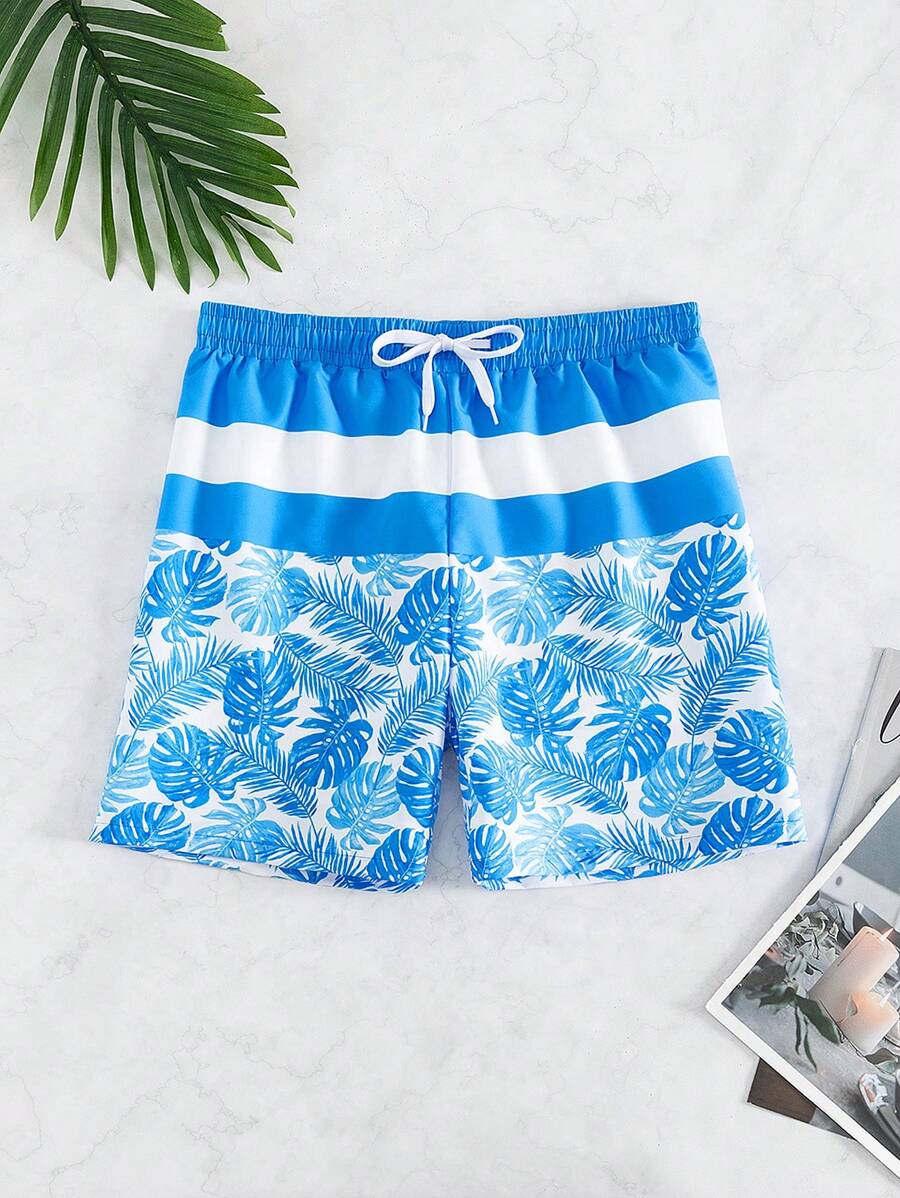 Surfspeed Men Tropical Print Drawstring Waist Swim Trunks