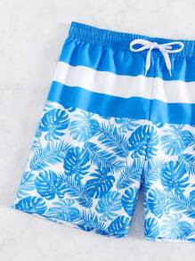 Surfspeed Men Tropical Print Drawstring Waist Swim Trunks