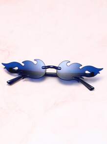 1 Pair Women's Fashion PC Flame-Shaped Decorative Glasses, Suitable For Halloween Party, Birthday Party, General Wear Beach Accessories For Women Glasses Shades Basics Fall Winter Women Outfits Clothes Business Casual Gifts For Summer Beach Vacation,Outdoor,Travel - Blue - View 5