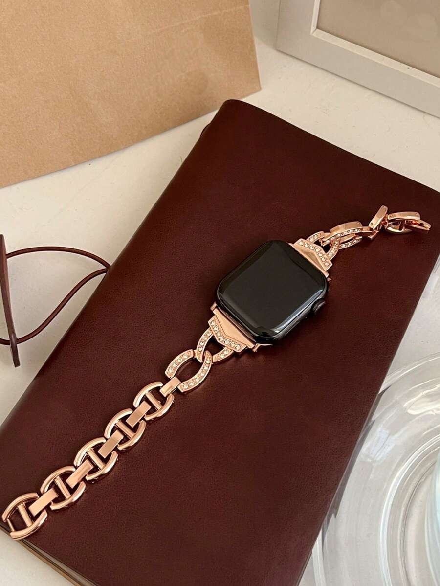 水鑽裝飾不銹鋼錶帶適用於Apple Watch - 玫瑰金 - 查看 1