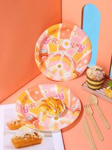 16 piezas Plato desechable con estampado de coche con estampado de letra desechable de colores papel redondo para fiesta - Multicolor - Ver 3