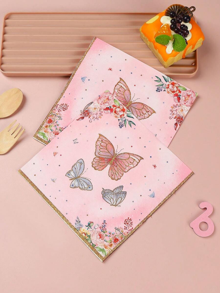 25入組/套一次性餐巾紙可愛蝴蝶圖案餐巾紙餐桌餐巾 - 彩色 - 查看 1