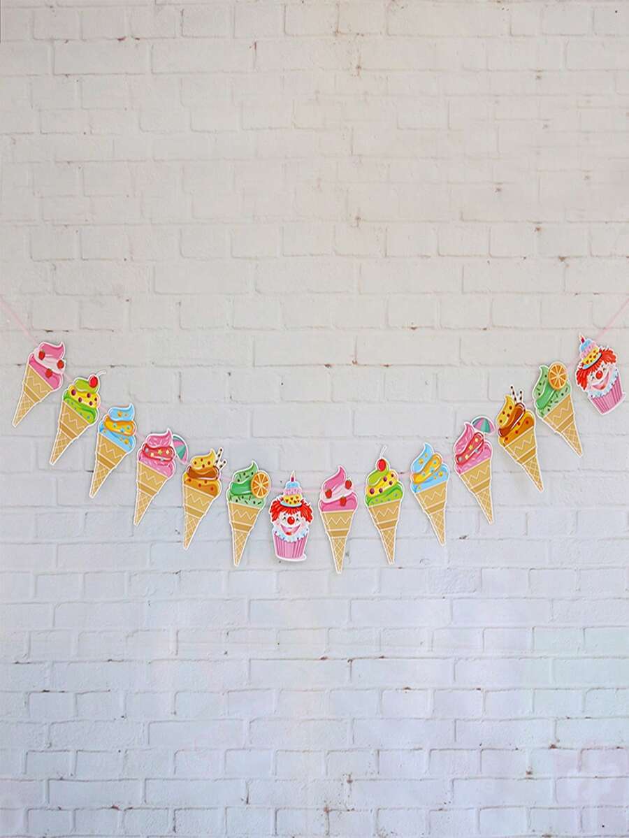 1入組紙拉旗創意冰淇淋設計掛旗派對 - 彩色 - 查看 1