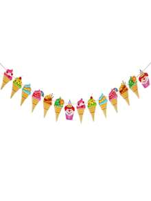 1入組紙拉旗創意冰淇淋設計掛旗派對 - 彩色 - 查看 2