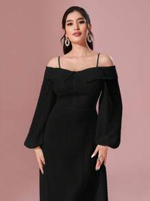 Modelyn Cold Shoulder Lantern Sleeve Dress - Black - View 6