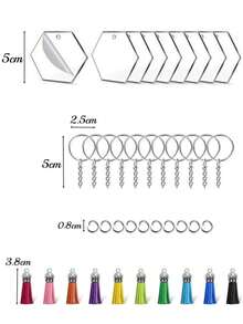 40pcs/set Hexagonal Clear Acrylic Keychain Blanks Set Including 10pcs/set Acrylic Blanks, 10pcs/set Tassels, 10pcs/set Keychain Rings and 10pcs/set Jump Rings, For DIY Keychain Jewelry Making - Multicolor - View 3