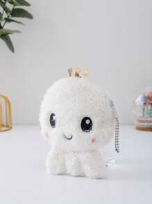 Mini Lindo Monedero De Peluche Con Diseño De Pulpo De Dibujos Animados, Llavero, Bolsa De Almacenamiento Para Auriculares Y Cables De Datos - Blanco - Ver 3