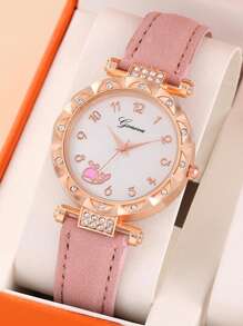 5入組卡通兒童女孩手錶手鍊項鍊耳環珠寶 - 粉色 - 查看 2