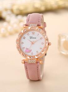 5入組卡通兒童女孩手錶手鍊項鍊耳環珠寶 - 粉色 - 查看 3