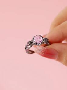 1入組復古銅方晶鋯石和花朵裝飾鏤空戒指適合女士適用於日常 - 彩色 - 查看 2