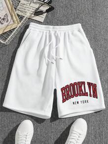Manfinity Dauomo Men Letter Graphic Drawstring Waist Shorts - White - View 1