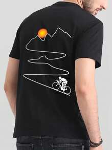 男士人像圖案T恤 - 黑色 - 查看 1