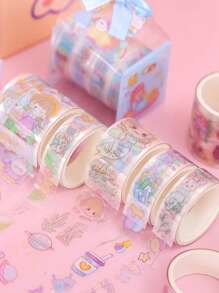 1盒卡通人物圖案和紙膠帶可愛多用途美紋紙膠帶適用於DIY工藝品、裝飾品、手帳