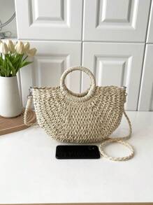 Minimalist Straw Bag - Khaki - View 3