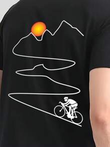 男士人像圖案T恤 - 黑色 - 查看 5