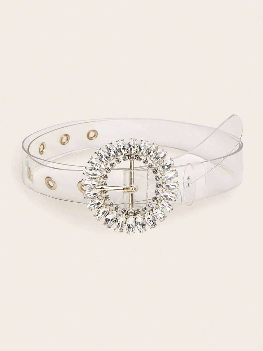 Cinturón con hebilla redonda con diseño de diamante de imitación