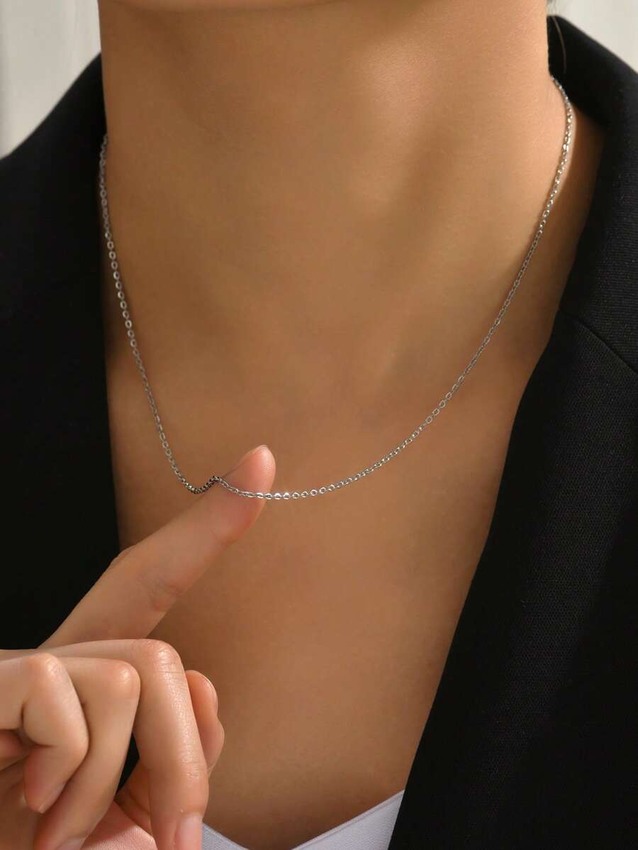 Minimalist Chain Necklace - Silver - View 1