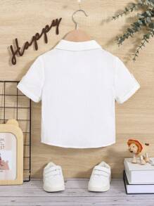 SHEIN 男嬰捲邊袖前紐扣襯衫 - 白色 - 查看 2