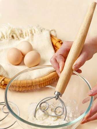 1入組不銹鋼餐飲,簡約風木柄家用手持攪拌機適用於廚房