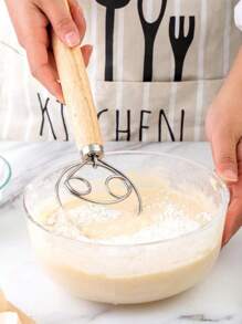 1入組不銹鋼餐飲,簡約風木柄家用手持攪拌機適用於廚房