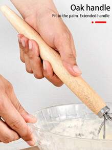 1入組不銹鋼餐飲,簡約風木柄家用手持攪拌機適用於廚房