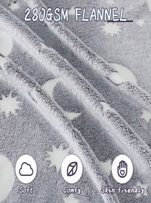 1 Chăn Phát Sáng Trong Bóng Tối Họa Tiết Ngôi Sao & Mặt Trăng, Chăn Flannelette Ngộ Nghĩnh Cho Giường - Nhiều màu - Xem 4