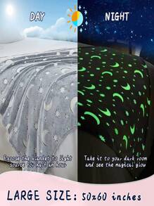 1 Chăn Phát Sáng Trong Bóng Tối Họa Tiết Ngôi Sao & Mặt Trăng, Chăn Flannelette Ngộ Nghĩnh Cho Giường - Nhiều màu - Xem 5