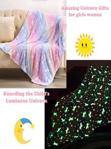 1入組夜光星星和獨角獸樣式搞笑絨布床毯 - 彩色 - 查看 4