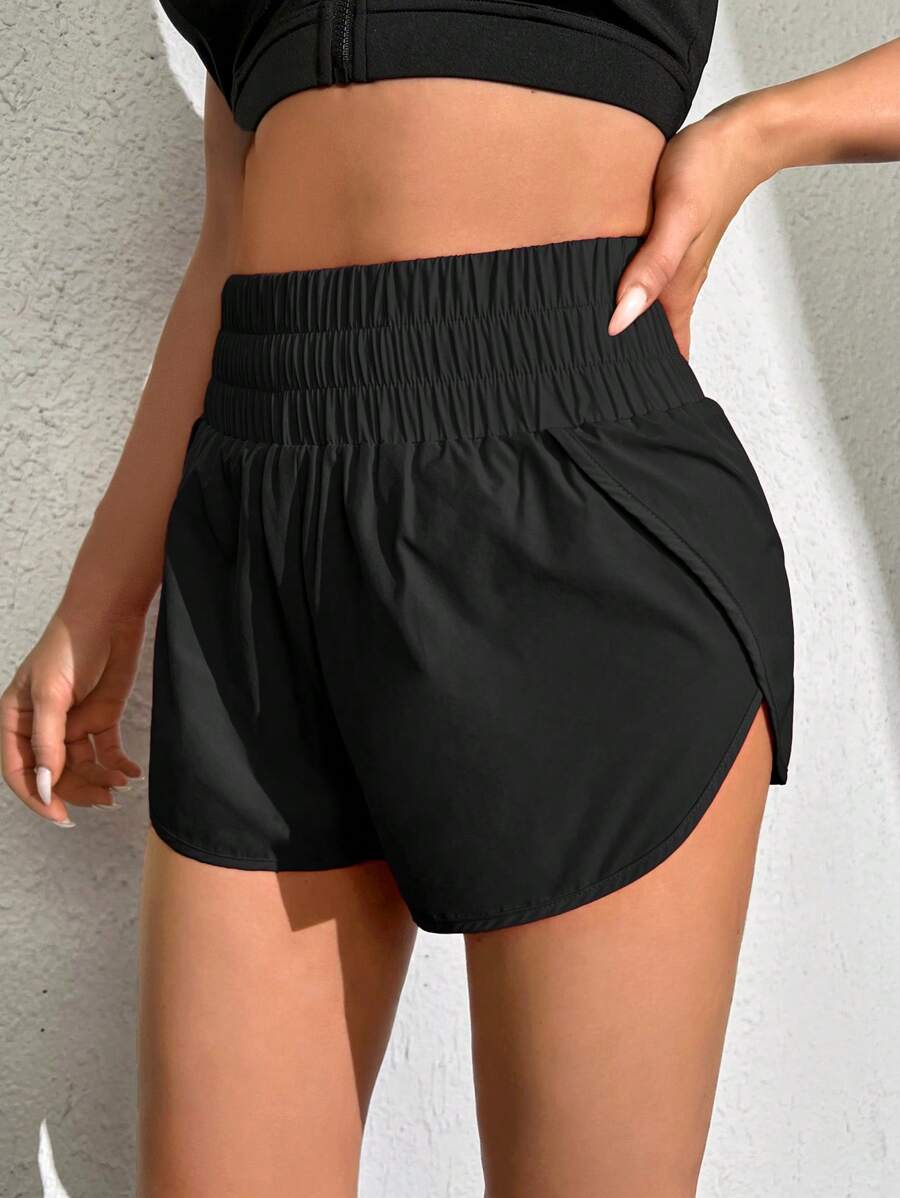 Powerista Solid Tulip Hem Sports Shorts Sweater Shorts - Black - View 1