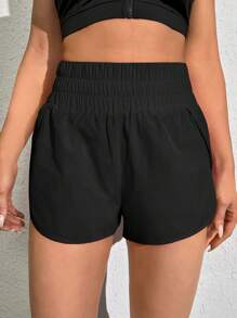 Powerista Solid Tulip Hem Sports Shorts Sweater Shorts - Black - View 2