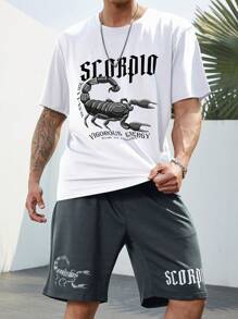 Manfinity LEGND Men Plus Letter Graphic Tee & Shorts - Multicolor - View 1