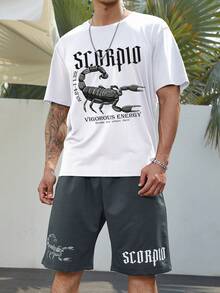 Manfinity LEGND Men Plus Letter Graphic Tee & Shorts - Multicolor - View 3