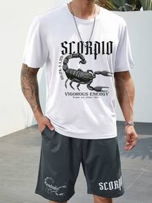 Manfinity LEGND Men Plus Letter Graphic Tee & Shorts - Multicolor - View 4