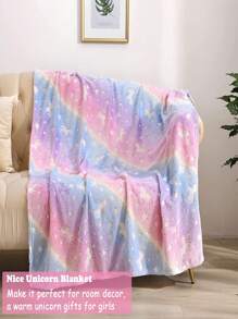 1入組夜光星星和獨角獸樣式搞笑絨布床毯 - 彩色 - 查看 5