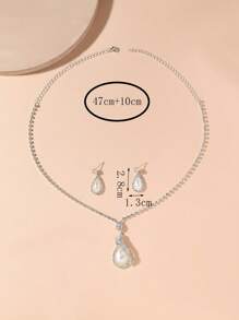 3 Cái/bộ Thời Trang Móng Vuốt Dây Chuyền Hình Giọt Nước Ngọc Trai Giả Mặt Dây Chuyền Vòng Cổ & Bộ Bông Tai Giọt Cho Đám Cưới - Bạc - Xem 4