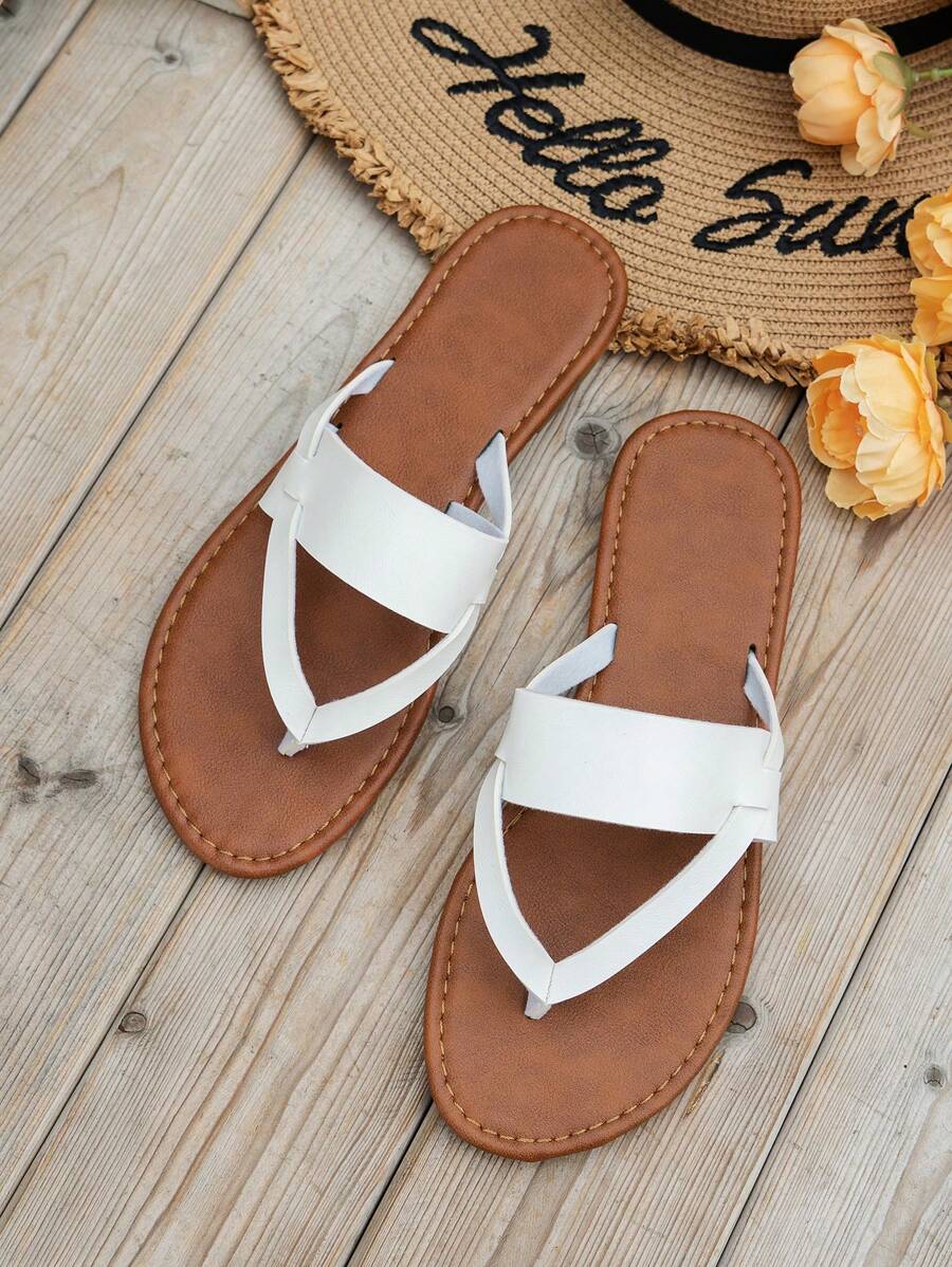 Xăng đan đế bệt ngón chân tối giản dành cho nữ, Xăng đan màu trắng thời trang - trắng - Xem 1