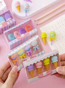 4入組隨機顏色冰淇淋形狀橡皮擦創意便攜式橡皮擦適合學生、辦公室、學校 - 彩色 - 查看 3