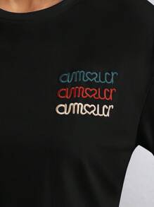 SHEIN Frenchy Áo thun nữ Thêu Lá thư Giải trí - màu đen - Xem 3