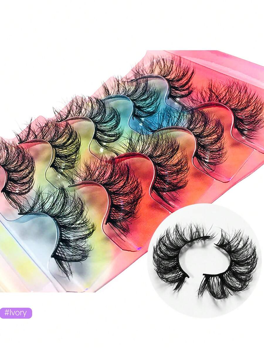 5pairs 8D 18mm Pointed Cat Eye False Eyelashes - Black - View 1