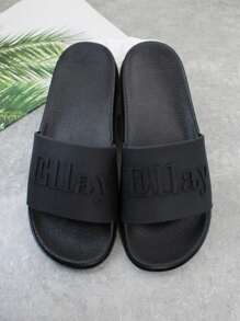 Cool Slides For Men, Letter Graphic Single Band Slippers - Black - View 4