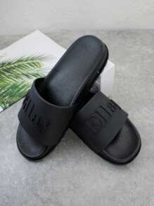 Cool Slides For Men, Letter Graphic Single Band Slippers - Black - View 2